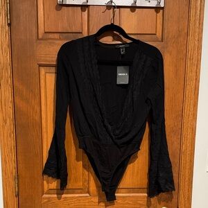Forever 21 Black Lace V-Neck Bodysuit